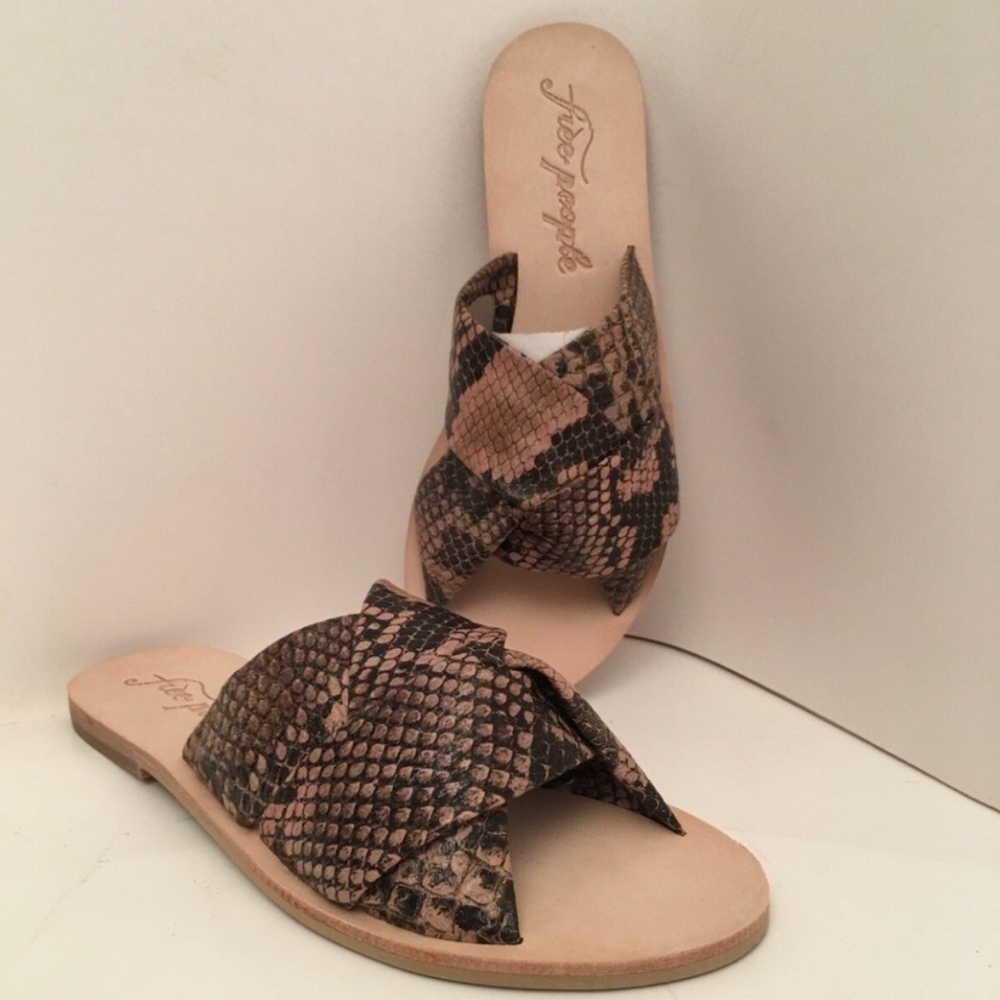 Free People Rio Vista Leather Snake Flats Sandals